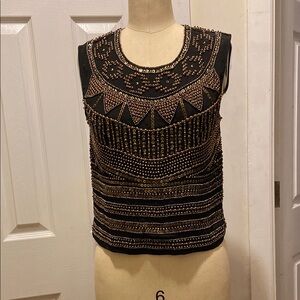 KARINA GRIMALDI Embellished Black and Gold Sleeveless Top